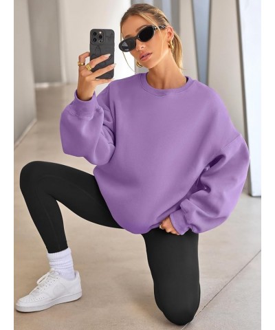 Womens Oversized Sweatshirts Hoodies Fleece Crew Neck Pullover Sweaters Casual Comfy Fall Fashion Outfits Clothes 2024 Purple...