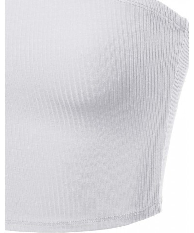 Women's Fitted Solid Cotton Based Strapless Double Layered Crop Tube Top Fewtkv0056 White/Mustard $13.91 Tanks