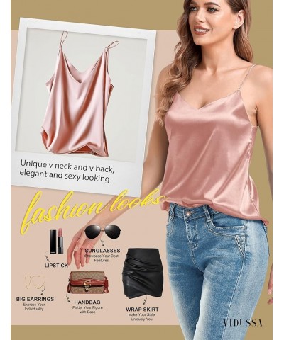 Women's Silk Camisole Tops V Neck Tank Tops Satin Cami Shirts Sleeveless Blouses Pink $11.99 Tops