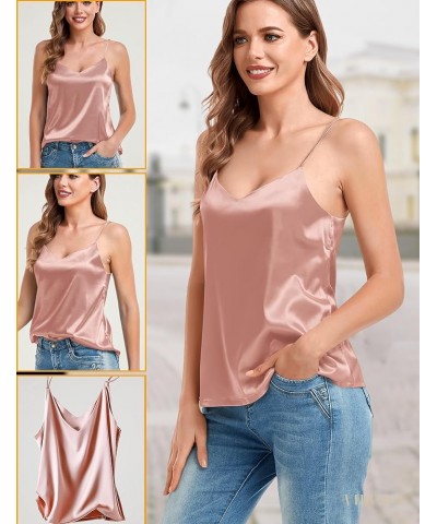 Women's Silk Camisole Tops V Neck Tank Tops Satin Cami Shirts Sleeveless Blouses Pink $11.99 Tops