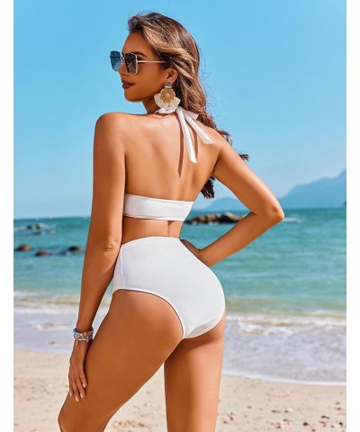 Women's One Piece Swimsuits Tummy Control O Ring Cutout High Waisted Bathing Suit Tie Back Swimwear S-XXL White $17.66 Swimsuits