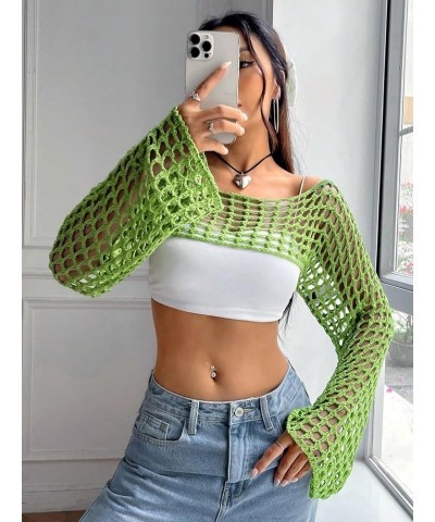 Women's Knitted Long Sleeve Super Crop Sweater Round Neck Drop Shoulder Pullover Top Green $13.49 Sweaters