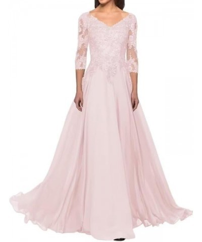 3/4 Sleeve Mother of The Bride Dresses Long Laces Appliques Chiffon Formal Evening Gowns for Wedding Guest Pink $42.83 Dresses