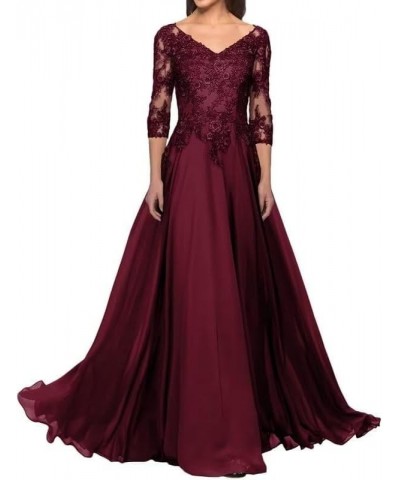 3/4 Sleeve Mother of The Bride Dresses Long Laces Appliques Chiffon Formal Evening Gowns for Wedding Guest Pink $42.83 Dresses