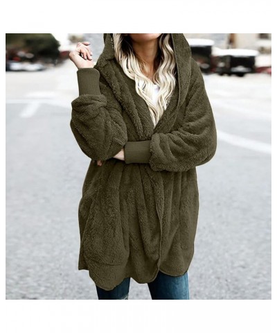 Women Hooded Cardigan Fuzzy Jacket with Pockets Winter Open Front Fleece Coat Outwear Thermal Hoodies Plus Size D-army Green ...