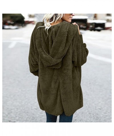 Women Hooded Cardigan Fuzzy Jacket with Pockets Winter Open Front Fleece Coat Outwear Thermal Hoodies Plus Size D-army Green ...