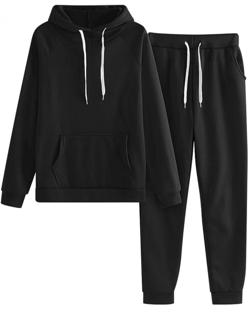 Womens Sweatsuits 2 Piece Set Casual Lounge Sets Long Sleeve Drawstring Pullover Hoodie Jogging Pants Trendy Outfits K-black ...