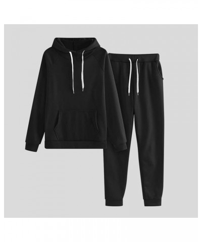 Womens Sweatsuits 2 Piece Set Casual Lounge Sets Long Sleeve Drawstring Pullover Hoodie Jogging Pants Trendy Outfits K-black ...