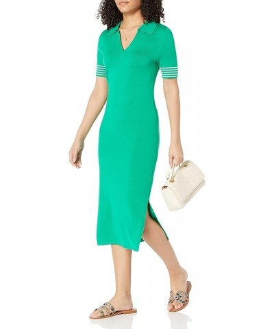 Women's Tessa Polo Jersey Midi Sweater Dress Jade/Ivory $23.55 Dresses