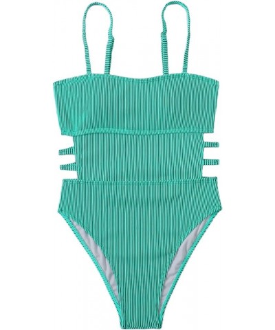 Women's One Piece Swimsuit Ribbed One Piece Swimwear Cutout Tummy Control Bathing Suit Teal Green $17.22 Swimsuits