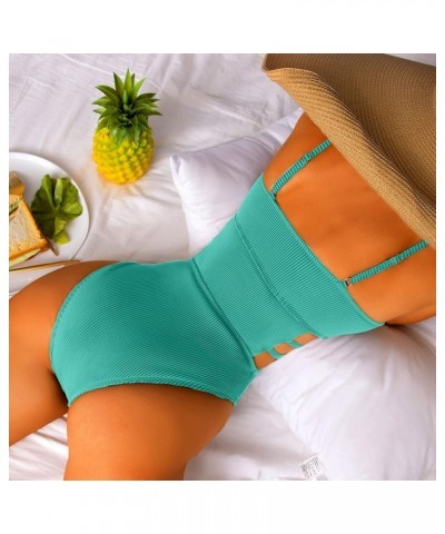 Women's One Piece Swimsuit Ribbed One Piece Swimwear Cutout Tummy Control Bathing Suit Teal Green $17.22 Swimsuits