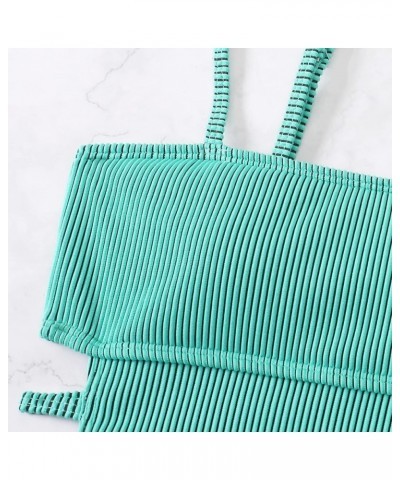 Women's One Piece Swimsuit Ribbed One Piece Swimwear Cutout Tummy Control Bathing Suit Teal Green $17.22 Swimsuits