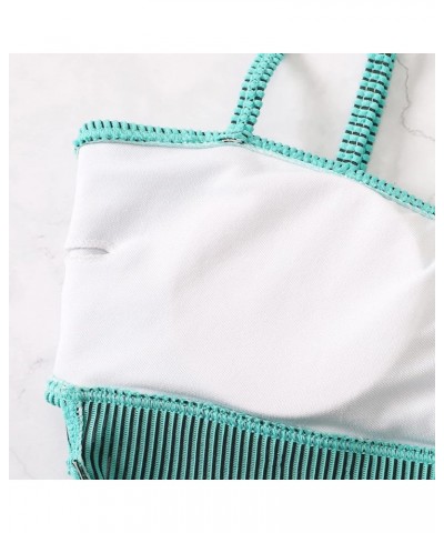 Women's One Piece Swimsuit Ribbed One Piece Swimwear Cutout Tummy Control Bathing Suit Teal Green $17.22 Swimsuits