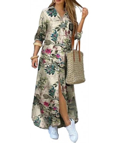 Women's Floral Print Button Down Collar Long Shirt Dress Blouse Plus Size Maxi Dress Green Floral $20.64 Dresses