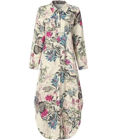 Women's Floral Print Button Down Collar Long Shirt Dress Blouse Plus Size Maxi Dress Green Floral $20.64 Dresses