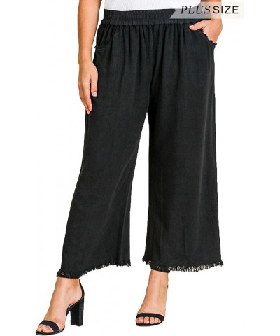 Womens Wide Leg Pant with Elastic Waist, Pockets, and Frayed Hem Black $29.98 Pants