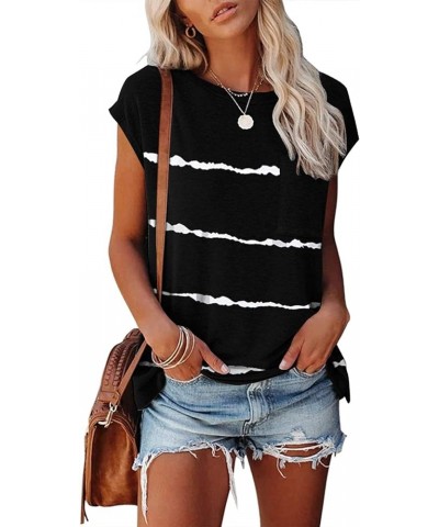 Women's Casual Cap Sleeve T Shirts Basic Summer Tops Loose Solid Color Blouse Stripeblack $10.50 Blouses