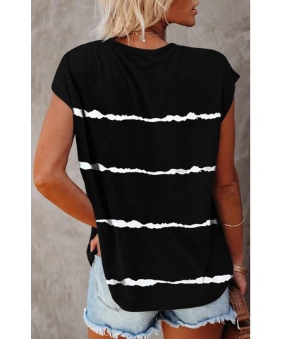 Women's Casual Cap Sleeve T Shirts Basic Summer Tops Loose Solid Color Blouse Stripeblack $10.50 Blouses