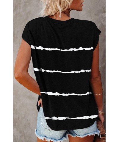 Women's Casual Cap Sleeve T Shirts Basic Summer Tops Loose Solid Color Blouse Stripeblack $10.50 Blouses