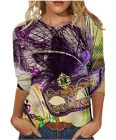 2024 Mardi Gras Outfit for Women 3/4 Sleeve Tops Party Holiday Blouses Carnival Themed Costumes Plus Size Shirts 2-purple $9....