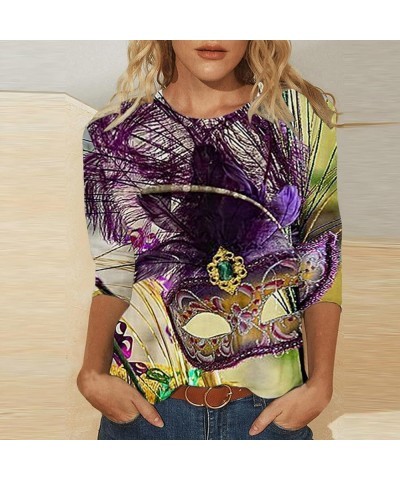 2024 Mardi Gras Outfit for Women 3/4 Sleeve Tops Party Holiday Blouses Carnival Themed Costumes Plus Size Shirts 2-purple $9....