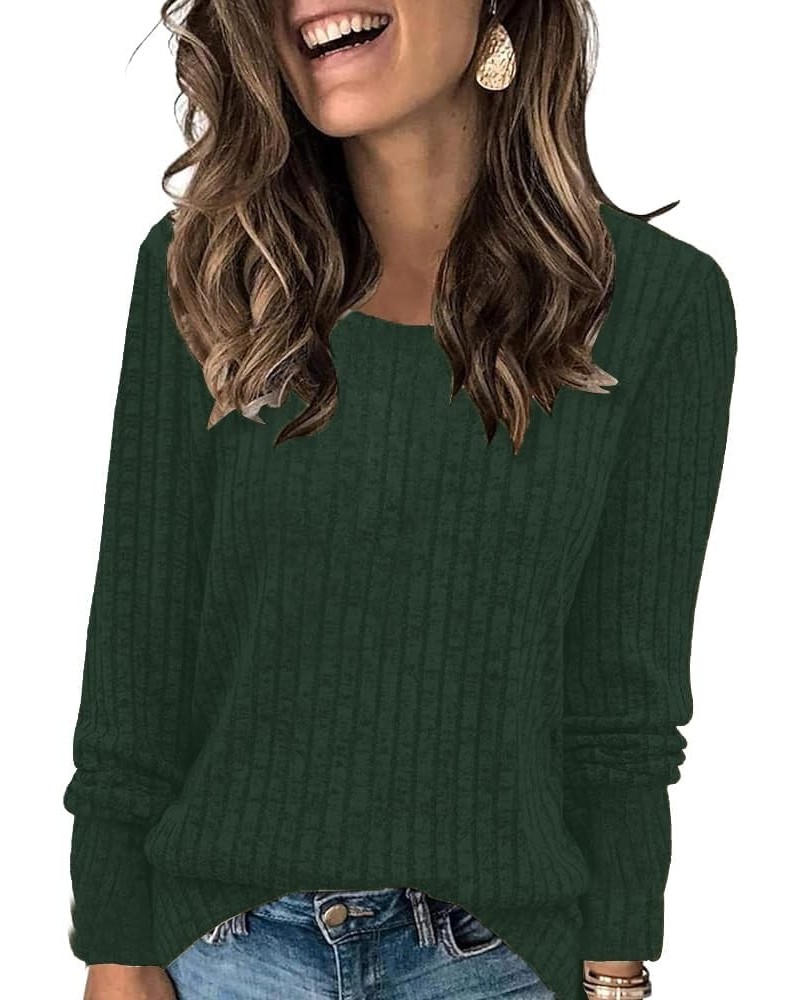 Long Sleeve Shirts Stripes Swewater for Women Lightweight Crew Neck Casual Tunic Tops 03 Green $9.89 Tops