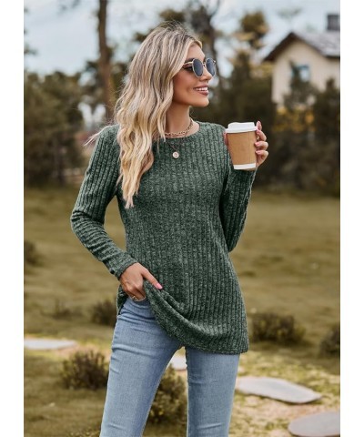 Long Sleeve Shirts Stripes Swewater for Women Lightweight Crew Neck Casual Tunic Tops 03 Green $9.89 Tops