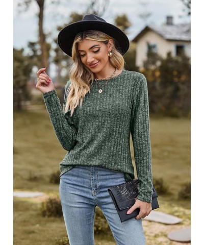 Long Sleeve Shirts Stripes Swewater for Women Lightweight Crew Neck Casual Tunic Tops 03 Green $9.89 Tops