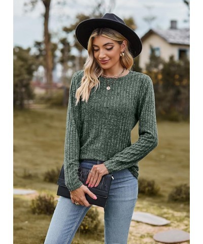 Long Sleeve Shirts Stripes Swewater for Women Lightweight Crew Neck Casual Tunic Tops 03 Green $9.89 Tops