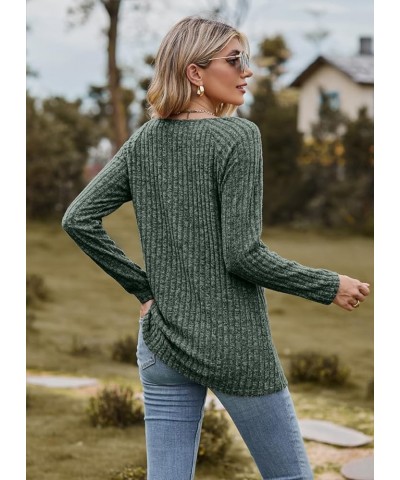 Long Sleeve Shirts Stripes Swewater for Women Lightweight Crew Neck Casual Tunic Tops 03 Green $9.89 Tops