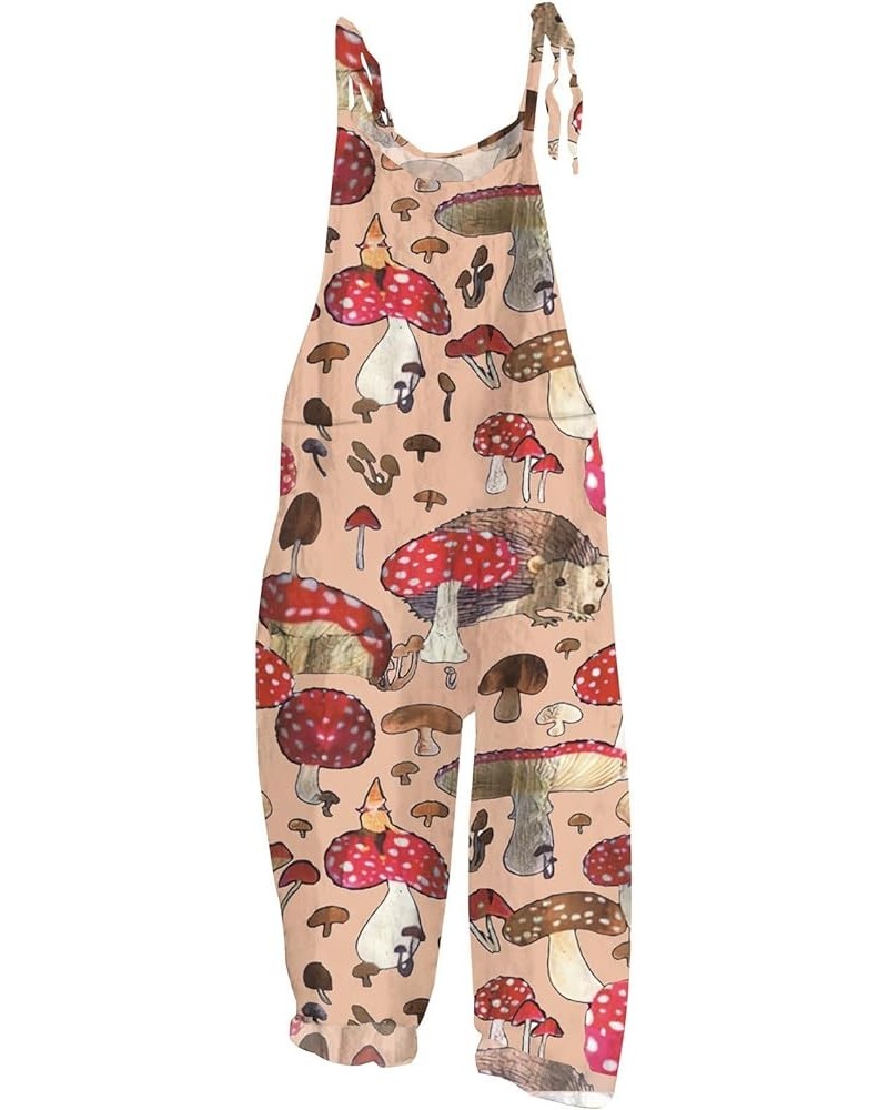 Jumpsuits for Women Plus Size Spaghetti Strap Casual Loose Overalls Cute Mushroom Hedgehogs Printed Wide Leg Rompers 03-red $...