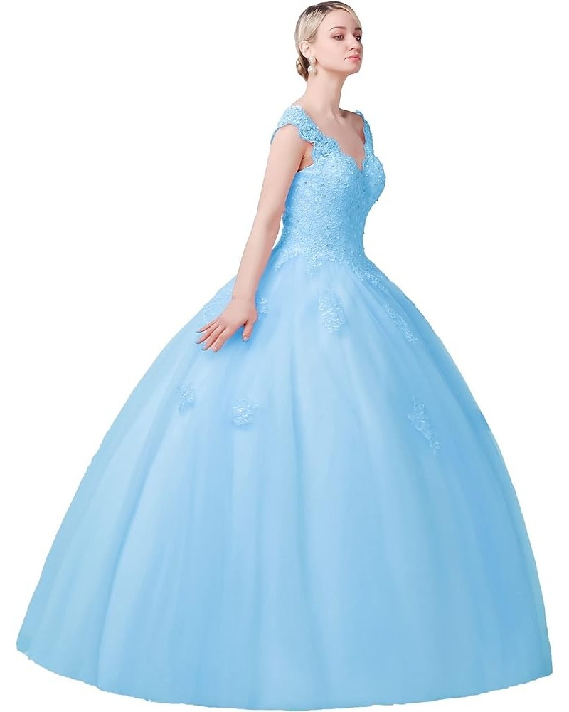 Quinceanera Dresses Lace Prom Ball Gown Sweet 16 Princess Dresses Long-sky Blue $52.00 Dresses