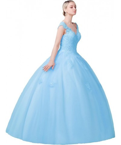 Quinceanera Dresses Lace Prom Ball Gown Sweet 16 Princess Dresses Long-sky Blue $52.00 Dresses