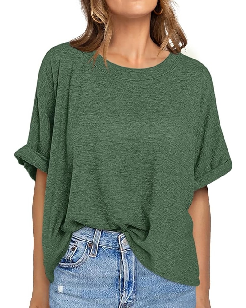 Women Oversized T-Shirt Summer Casual Loose Fit Short Sleeve Basic Tops Workout Gym Tee Shirt Heather Green $10.00 T-Shirts