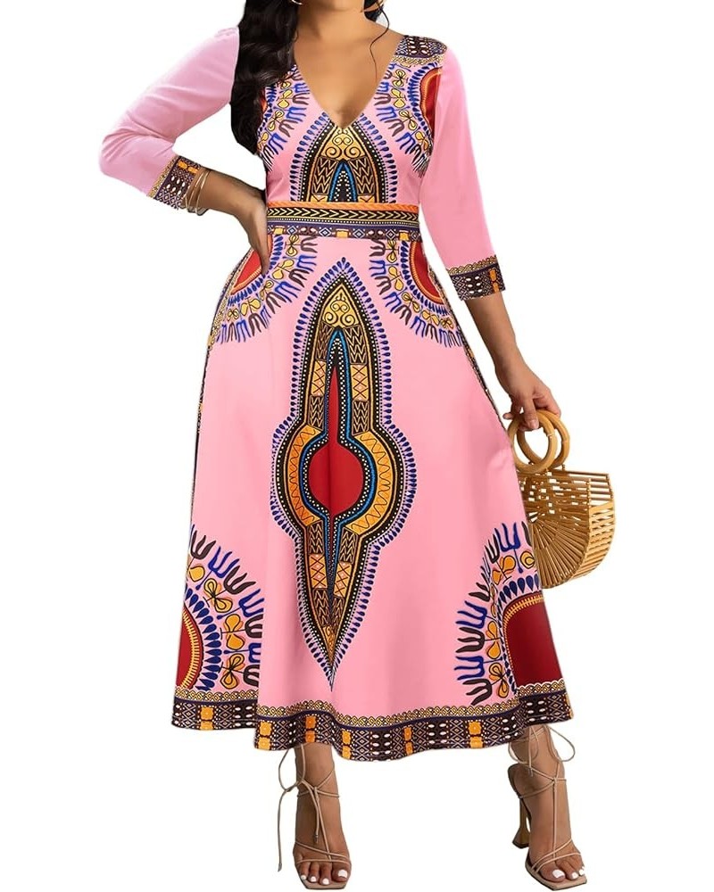 Womens Casual Floral Print Sexy Long Maxi African Dress Clubwear Party Outfits Pink $25.79 Dresses