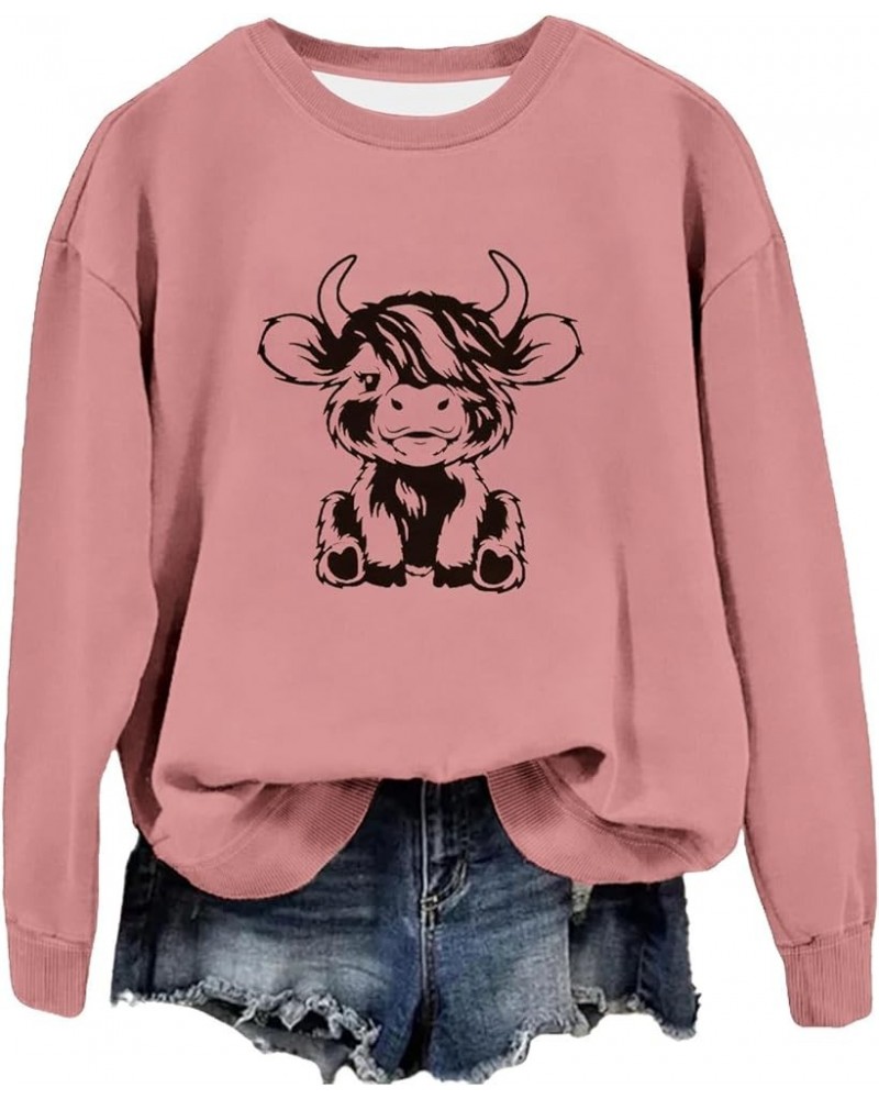 Highland Cow Sweatshirts for Women Cow Sweatshirts Western Cow Print Shirt Country Western Sweatshirt Pink $17.81 Hoodies & S...