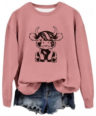 Highland Cow Sweatshirts for Women Cow Sweatshirts Western Cow Print Shirt Country Western Sweatshirt Pink $17.81 Hoodies & S...