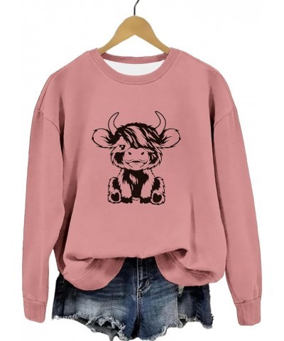 Highland Cow Sweatshirts for Women Cow Sweatshirts Western Cow Print Shirt Country Western Sweatshirt Pink $17.81 Hoodies & S...