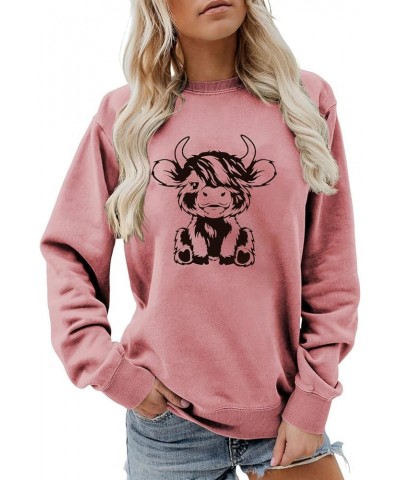 Highland Cow Sweatshirts for Women Cow Sweatshirts Western Cow Print Shirt Country Western Sweatshirt Pink $17.81 Hoodies & S...