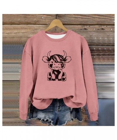 Highland Cow Sweatshirts for Women Cow Sweatshirts Western Cow Print Shirt Country Western Sweatshirt Pink $17.81 Hoodies & S...