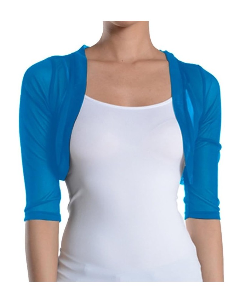 Women's Sheer Chiffon Bolero Shrug Jacket Cardigan 3/4 Sleeve Turquoise $12.32 Sweaters