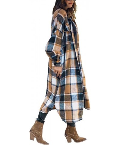 Womens Oversize Plaid Lapel Brushed Button Down Pocketed Long Shirt Jacket Shacket Coat 1-brown $22.65 Jackets