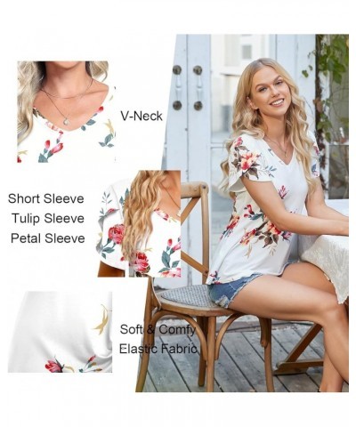 2024 Womens Summer Tunics Tops Short Sleeve Casual T-Shirts V Neck Loose Comfy Tee Lightweight Cute Blouse White Sun Flower $...