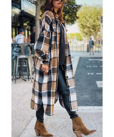 Womens Oversize Plaid Lapel Brushed Button Down Pocketed Long Shirt Jacket Shacket Coat 1-brown $22.65 Jackets