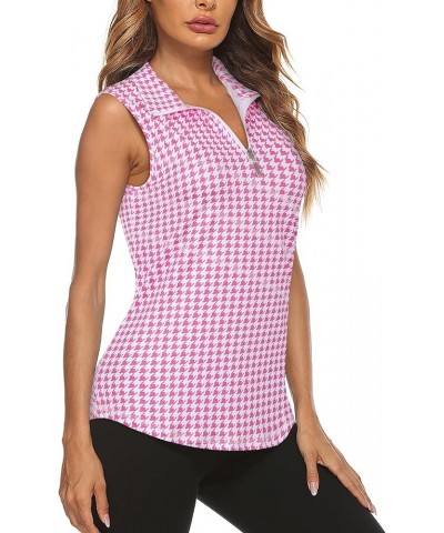Women's Sleeveless Golf Tennis Polo Shirts Zip Up Workout Tank Tops (S-2XL) Houndstooth Pink $16.52 Shirts
