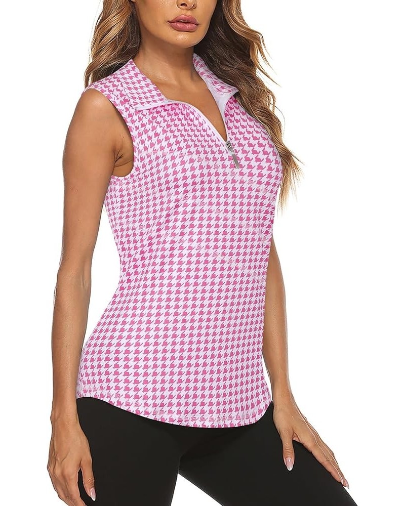 Women's Sleeveless Golf Tennis Polo Shirts Zip Up Workout Tank Tops (S-2XL) Houndstooth Pink $16.52 Shirts