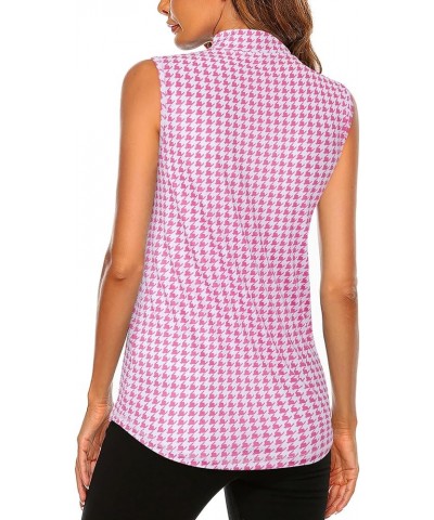 Women's Sleeveless Golf Tennis Polo Shirts Zip Up Workout Tank Tops (S-2XL) Houndstooth Pink $16.52 Shirts