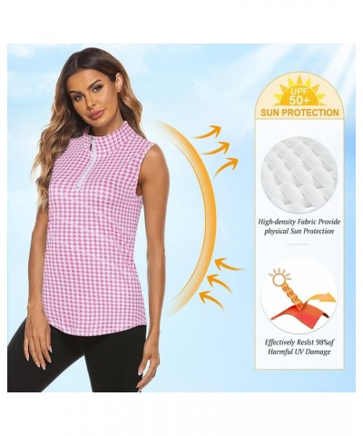 Women's Sleeveless Golf Tennis Polo Shirts Zip Up Workout Tank Tops (S-2XL) Houndstooth Pink $16.52 Shirts