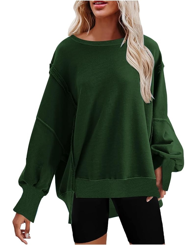 Sweatshirt for Women Crewneck Long Sleeve Sweatshirts Oversized Casual Cute Loose Fit Pullovers Tops with Pockets H07 Army Gr...