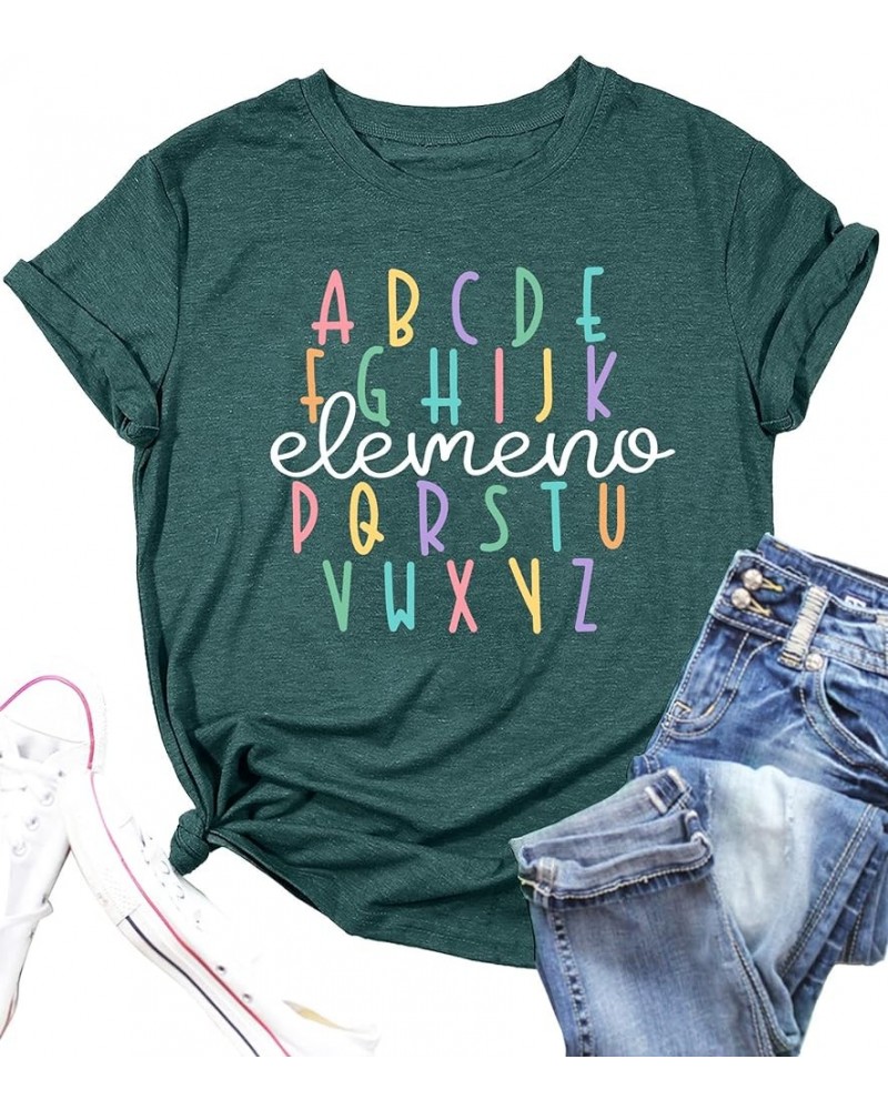 Teacher Shirt Women Alphabet Teaching Graphic Tee Tops Kindergarten Teachers Gift T-Shirts Elemeno-green2 $11.79 T-Shirts